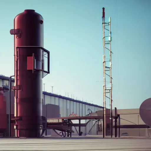 Image similar to big metallic capsule connected to pipelines, purpose is pump, standing in large industrial hall, designed by best engineers, raytracing, reflections