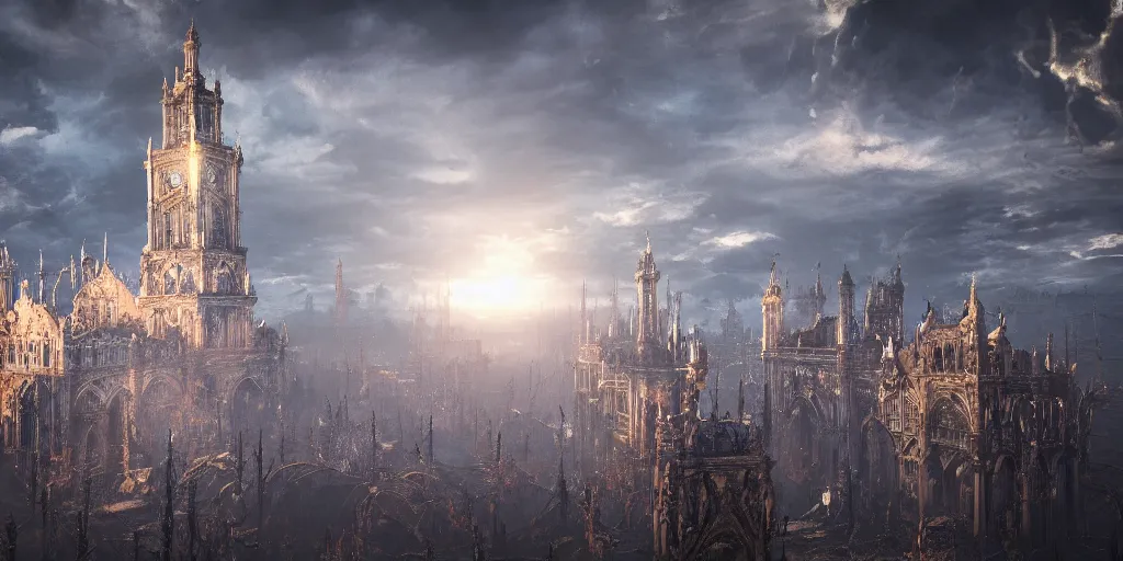 Prompt: Bloodborne tilt shift, prismatic, amazing, marble, clouds, sun, bioluminescent skin, ultra detailed