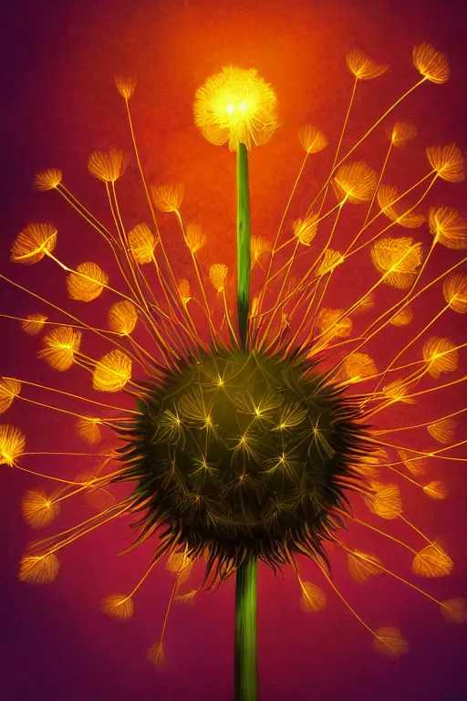 Prompt: glowing dandelion plant monster, amber eyes, highly detailed, digital art, sharp focus, ambient lighting, autumn, trending on art station, anime art style