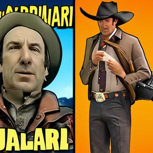 Image similar to saul goodman as arthur morgan holding a revolver, stylized cinematic realistic dramatic cover