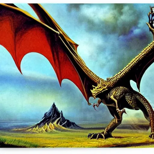 Prompt: dragon, vintage art, by ed emschwiller