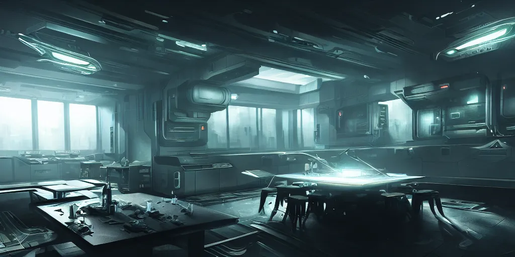 Prompt: ultra realistic, concept art, a variety of futuristic laser guns on a table in a locker room, science fiction, intricate details, eerie, highly detailed, octane render, unreal, straight lines, sharp