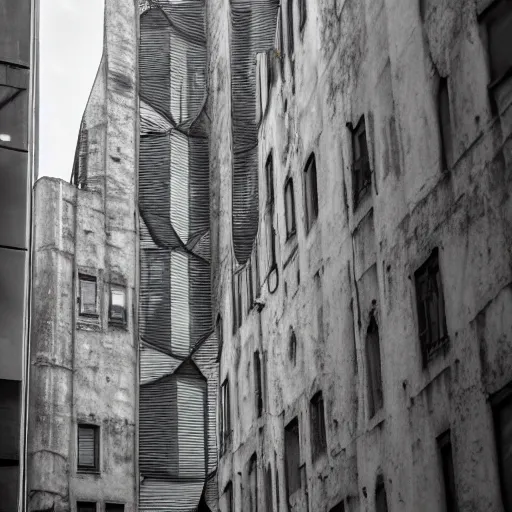 Image similar to exploring the streets of a megalopolis in the style of gothic brutalist architecture