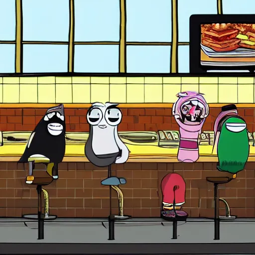 Image similar to the regular show in wafflehouse