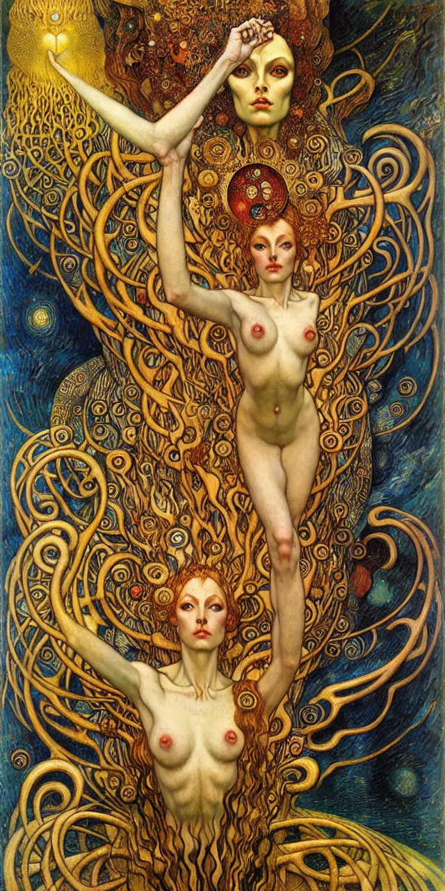 Image similar to Divine Chaos Engine by Karol Bak, Jean Delville, William Blake, Gustav Klimt, and Vincent Van Gogh, symbolist, visionary