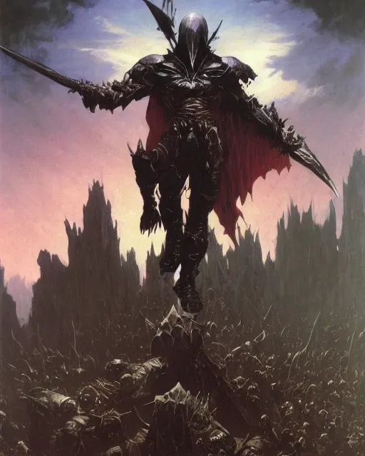 Prompt: the death knight by Frank Frazetta. Thomas Cole and Wayne Barlowe