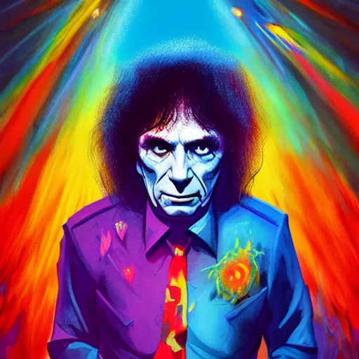 Prompt: ronnie james dio in heaven, bright colors, wide angle, pop, artstation, concept art, highly detailed, fantasy, character art, masterpiece, digital painting, art by murakami