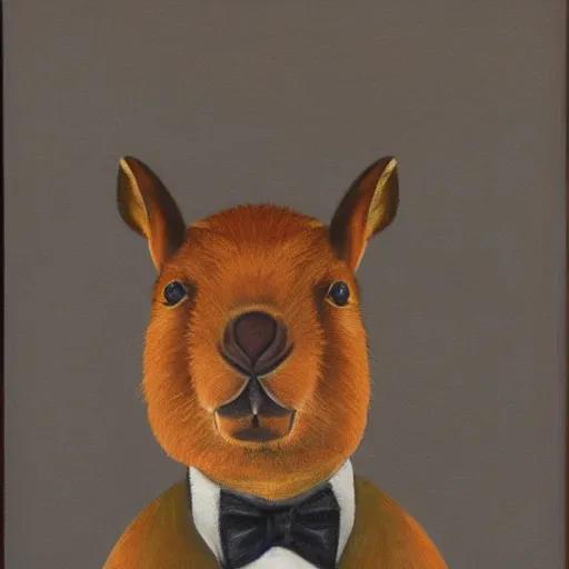 Image similar to sauve capybara wearing formal attire, portrait, painting