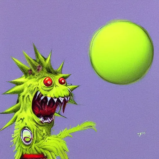 Image similar to a tennis ball monsters , digital art, fantasy, magic, trending on artstation, ultra detailed, professional illustration by Basil Gogos