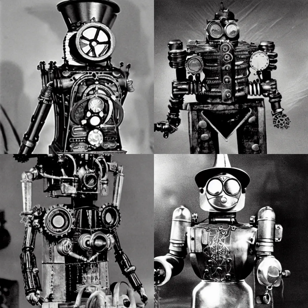 Prompt: still of the steampunk robot from The Wizard of Oz