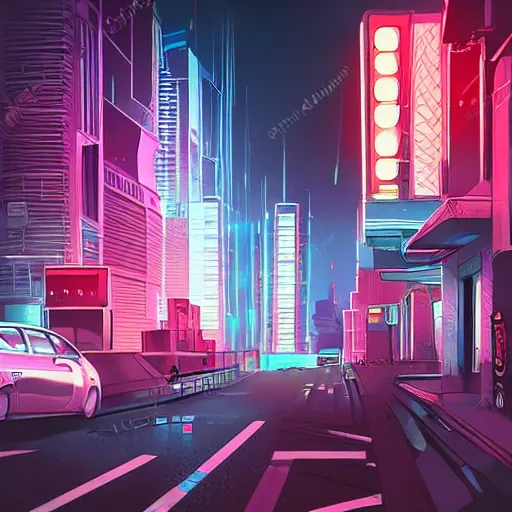 Image similar to car light far away on the cyberpunk street, future