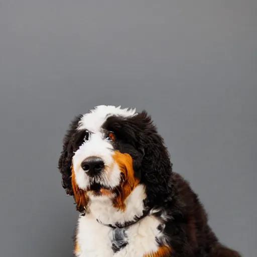 Prompt: a bernedoodle in armor studio lighting trending in downtown san francisco