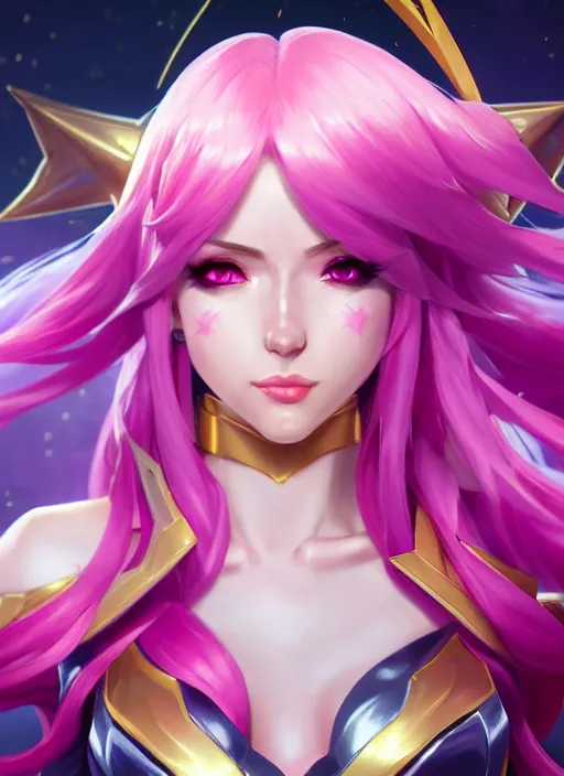 Image similar to portrait of star guardian katarina from league of legends, au naturel, hyper detailed, digital art, trending in artstation, cinematic lighting, studio quality, smooth render, unreal engine 5 rendered, octane rendered, art style by klimt and nixeu and ian sprigger and wlop and krenz cushart and riot