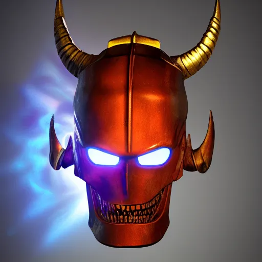 Prompt: celestial guardian, rgb emperor of hell mask, iron giant jaw, iron giant chin, horns, fangs, 8 k, rgb laser background