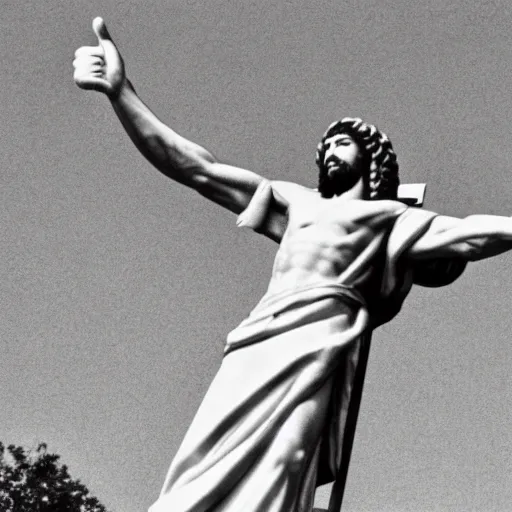 Prompt: jesus on the cross giving a thumbs up to the camera.