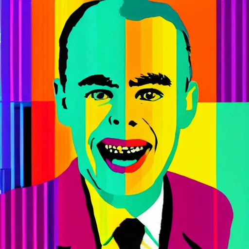 Image similar to rainbow smiling happy alan turing. pop art.