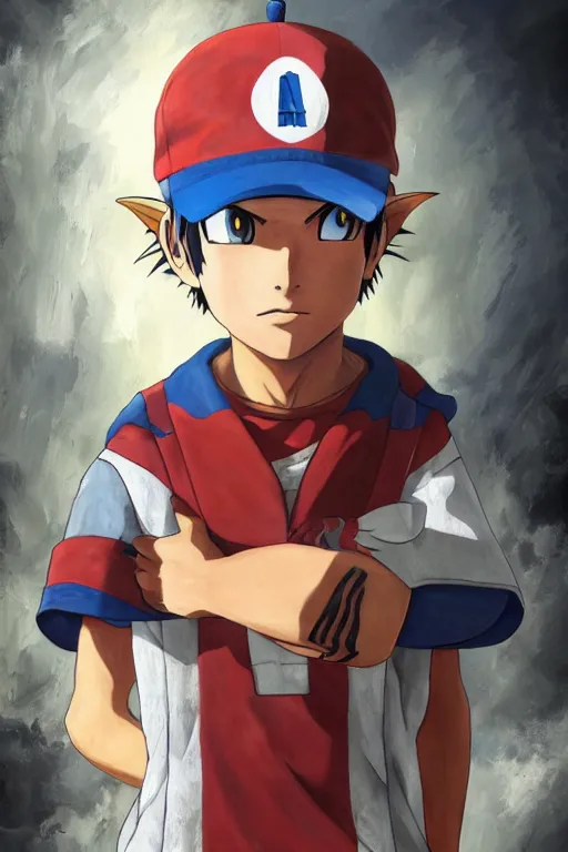 Prompt: Ash Ketchum as a Titan from Attack on Titan, oil on canvas, intricate, portrait, 8k highly professionally detailed, HDR, CGsociety