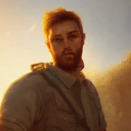 Image similar to Erwan portrait, golden hour, rim lighting, detailed matte painting, cinematic, Alan Lee, Artstation