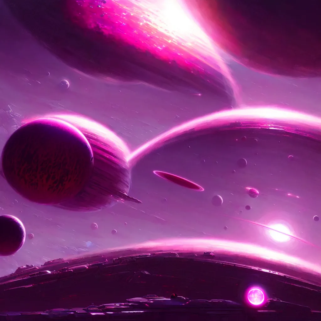 Image similar to dyson sphere program pink planet, concept art, by greg rutkowski