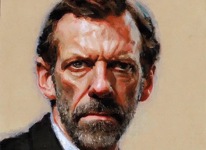 Prompt: a highly detailed beautiful portrait of dr. gregory house, by gregory manchess, james gurney, james jean