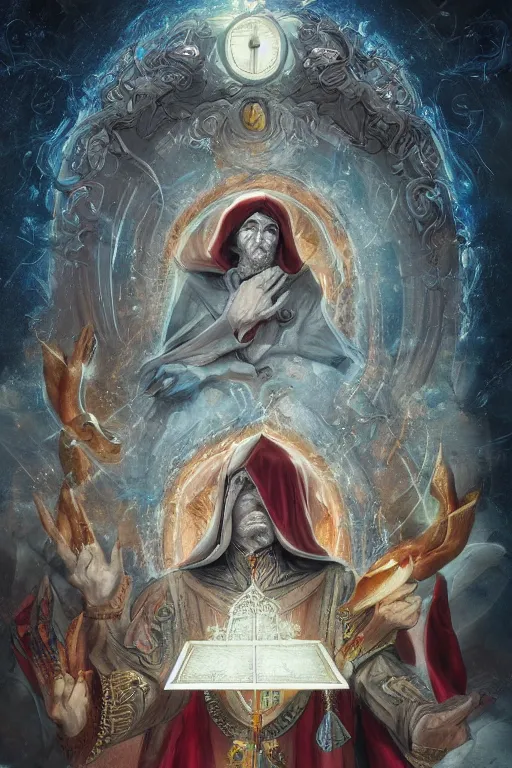 Prompt: the hierophant from major arcana character concept art, digital painting, mixed media, trending on artstation and deviantart, epic composition, magnum opus, highly detailed, 8 k