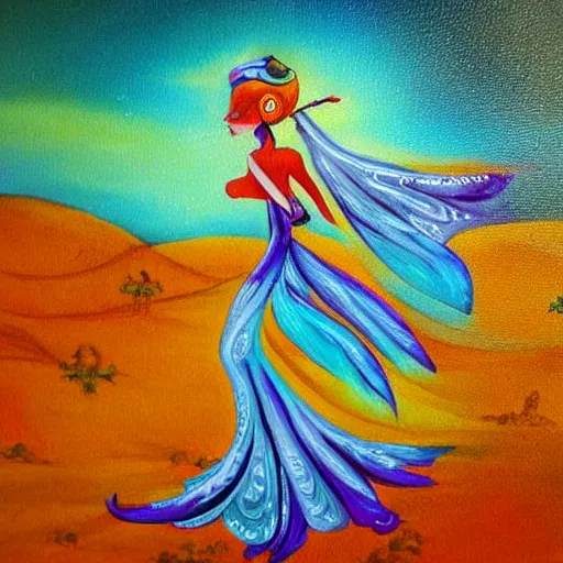 Prompt: fantasy painting elegant dancing Navi in the desert under 3 moons