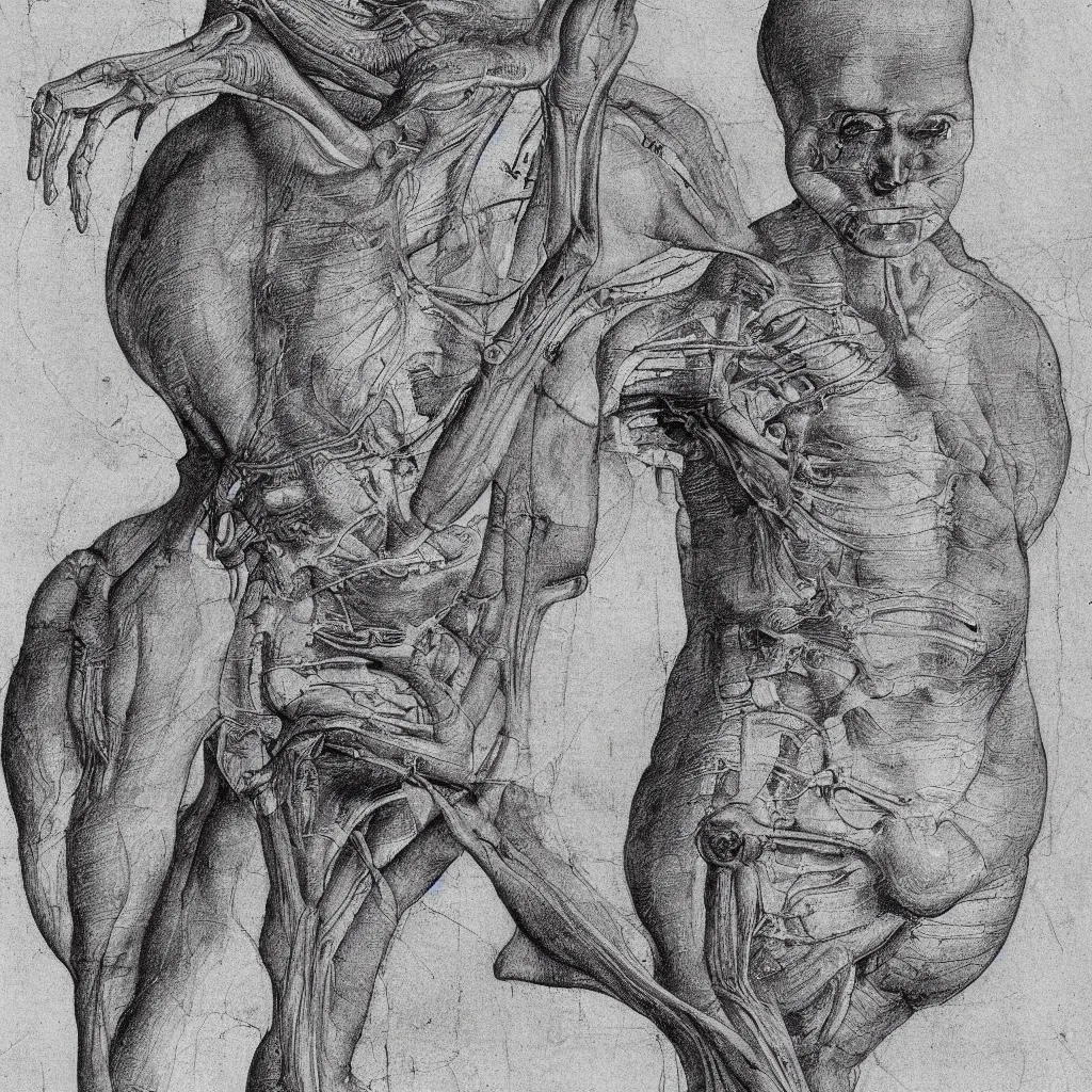 Image similar to detailed anatomical drawing of an alien by leonardo da vinci, 8 k