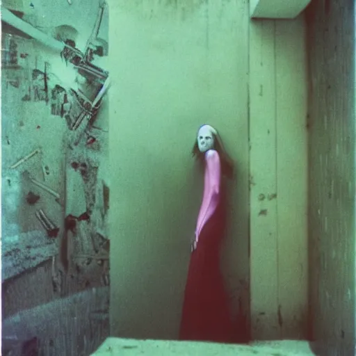 Image similar to 3 5 mm color photography, beksinski and annie liebovitz, vogue shoot of glitch nightmare