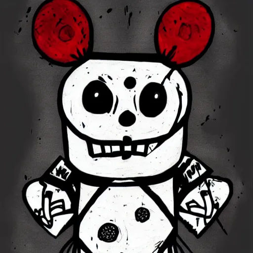 Prompt: dark art grunge drawing of a teddy bear with bloody eyes by - invader zim, loony toons style, horror theme, detailed, elegant, intricate