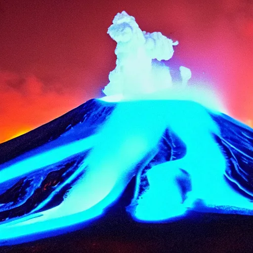 Image similar to volcano that spews bright neon blue lava