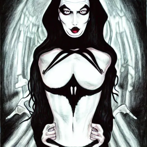 Image similar to a scary drawing of megan fox as morticia addams as death of the endless by junji ito, horror, madness