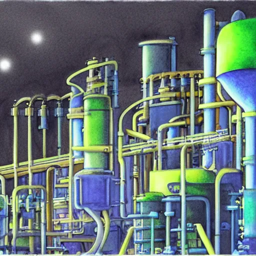 Prompt: HPLC manufacturing plant ambient atmospheric, complex conveyor-roller-belt system colored matte black, cinematic, surreal, neon chalk watercolor palettes, Pixar cartoon, awesome art