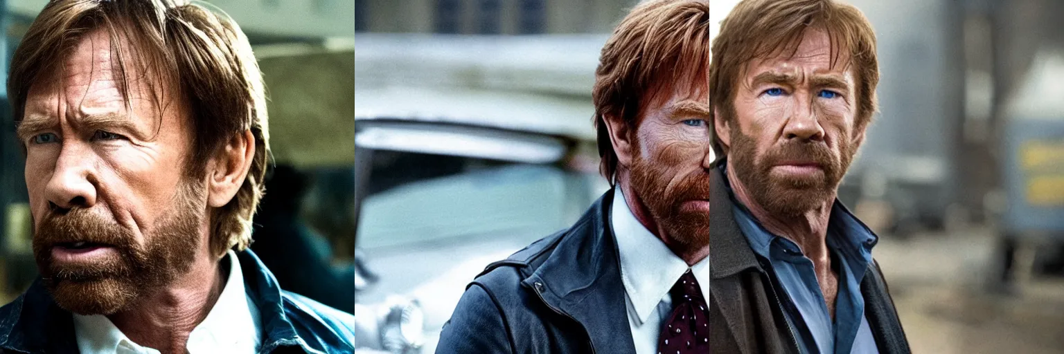 Prompt: close-up of Chuck Norris as a detective in a movie directed by Christopher Nolan, movie still frame, promotional image, imax 70 mm footage