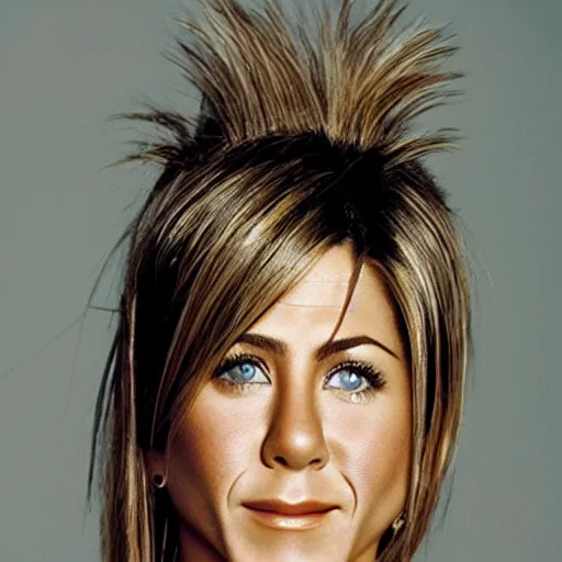 Prompt: portrait of a beautiful 20-year-old Jennifer Aniston with a mohawk haircut by Mario Testino, headshot, detailed, award winning, Sony a7R