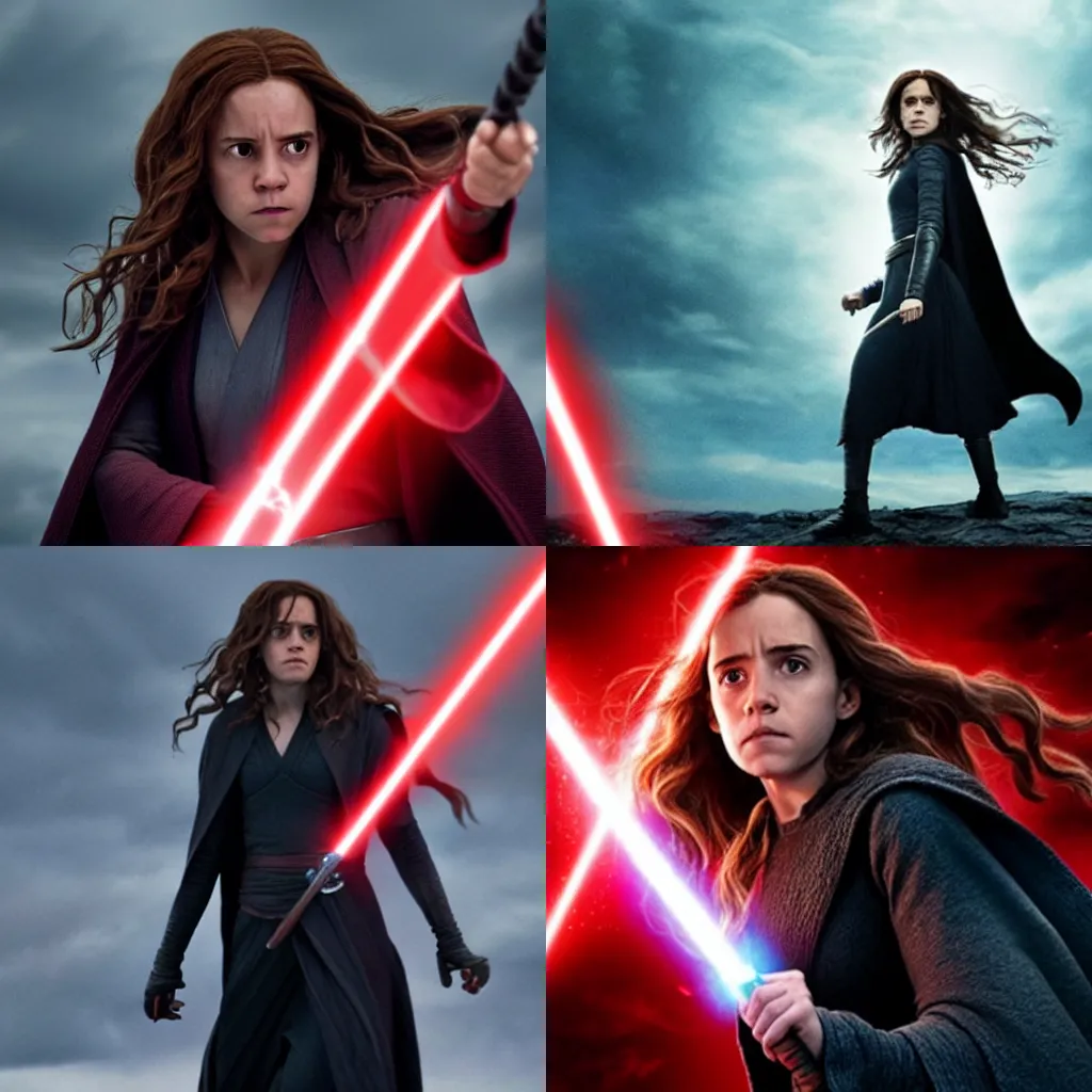 Prompt: Hermione Granger as a Sith Lord, film still from Star Wars: The Last Jedi (2017)