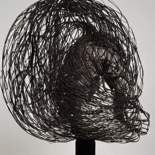 prompthunt: elegantly hanging wire art sculpture of a human face