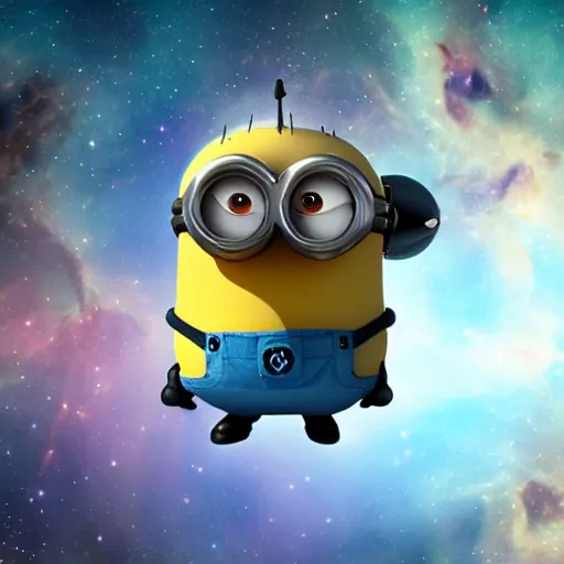 Image similar to hubble space telescope photo of a nebula in the shape of a cute minion, detailed, 4 k