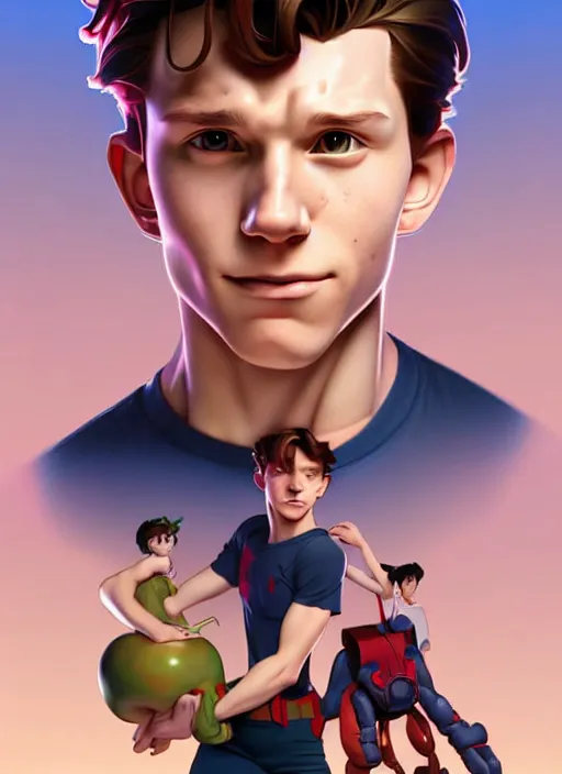 Prompt: cute sweaty tom holland chemist, natural lighting, path traced, highly detailed, high quality, digital painting, by don bluth and ross tran and studio ghibli and alphonse mucha, artgerm