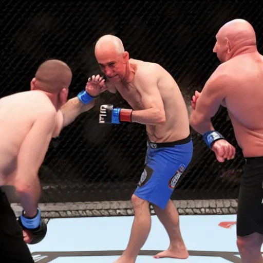 Prompt: jeff bezos fighting a hobo at ufc 2 6 9, photorealistic picture, dslr, 8 k, high fidelity, action shot