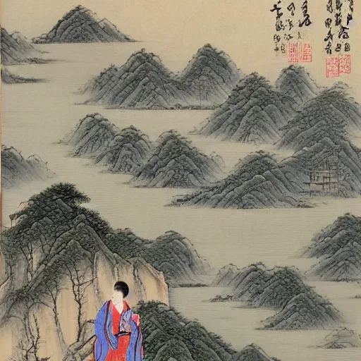 Image similar to Krusu's two-dimensional style, such as the thirty-six scenes of Fuyue painted by ukiyo, and the river on the Qingming Festival