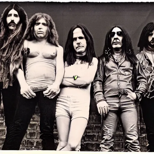 Image similar to black sabbath but all members are women, 1 9 7 0, band promo photo, genderswapped