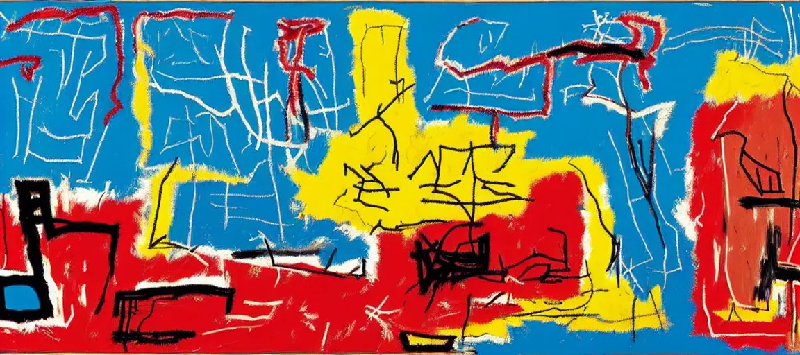 Image similar to a mountain range landscape by jean - michel basquiat