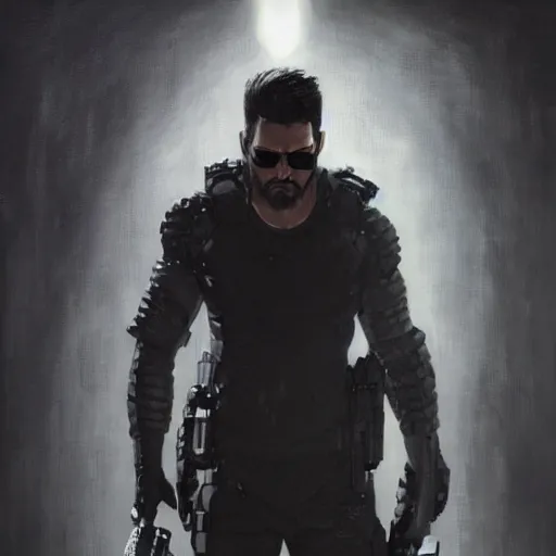 Prompt: ultra realistic portrait painting of adam jensen from deus ex, art by frank frazetta, 4 k, ultra realistic, highly detailed, epic lighting