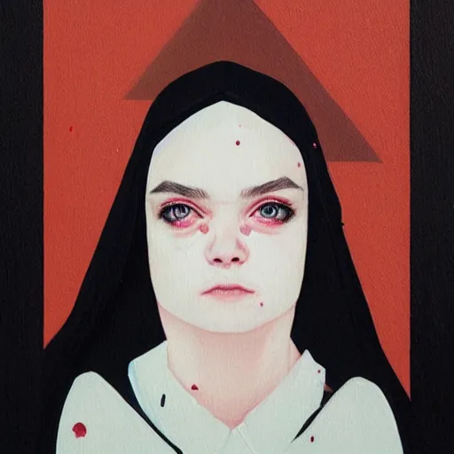 Prompt: Elle Fanning wearing black cultist robes picture by Sachin Teng, asymmetrical, dark vibes, Realistic Painting , Organic painting, Matte Painting, geometric shapes, hard edges, graffiti, street art:2 by Sachin Teng:4
