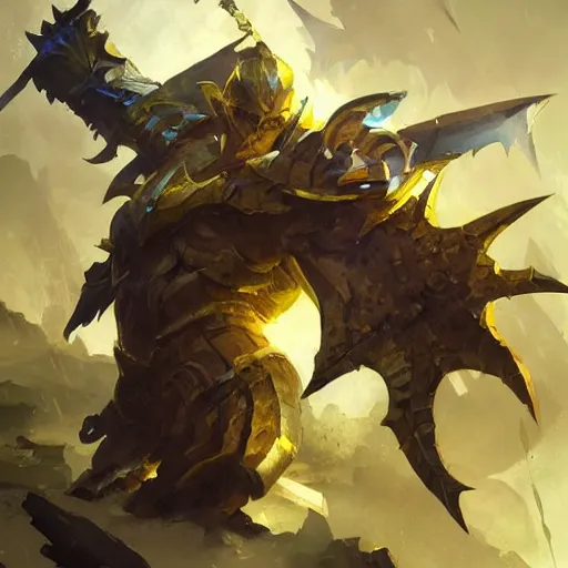 Image similar to yellow battle hammer, fantasy game art by greg rutkowski, fantasy rpg, league of legends