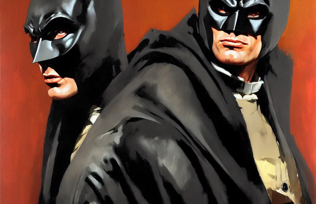 Image similar to portrait of adam west batman!!!!!!!!!!!!!!!!!!!!!!!!!!!, detailed face, detailed painting,, epic lighting, by ilya repin, phil hale and kent williams