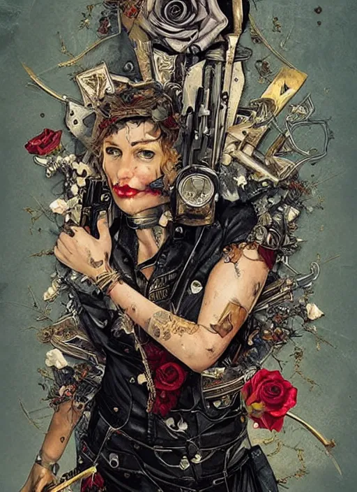 Image similar to tarot card :: horror :: hearts and roses :: gold and silver :: guns and swords :: by Sandra Chevrier and bastien lecouffe deharme