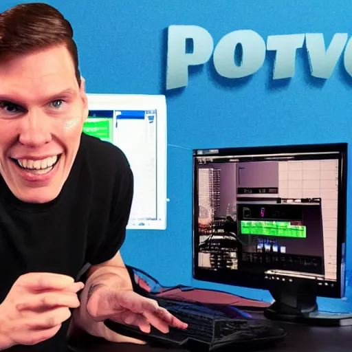 Prompt: jerma985 at a computer playing fortnite