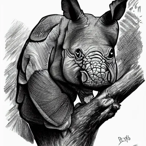 Image similar to cross between parrot and rhinoceros, digital art, drawing by RAOUL DELEO