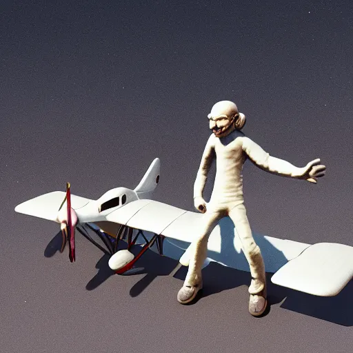 Image similar to full moon, figurines, travel, biplane, propel, tilt shift, style of 3 d, sss, cinematic lightning, occlusion, white clay, style of dave mckean, style of shuzo oshimi, style of will eisner, full of color, on white, smooth, thin sharp lines, detailed, octane render